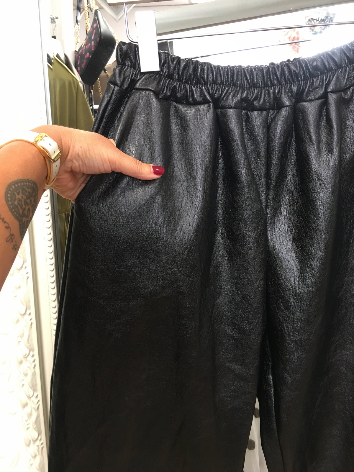 Tatum faux leather barrel trouser