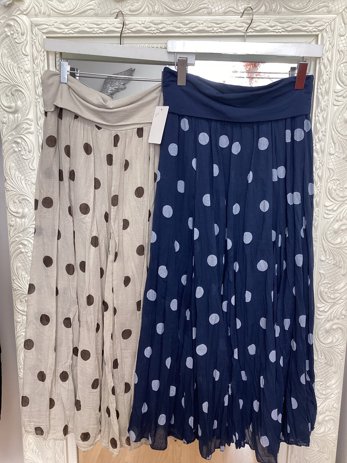 Gia Polka Dot Cotton Maxi Skirt with Fold-Over Waistband |Boho