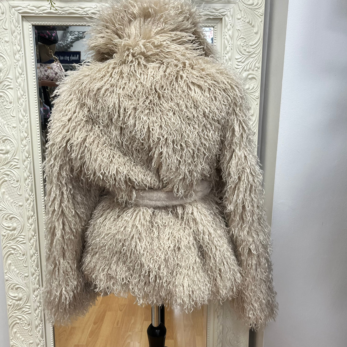 Cream Shaggy Faux Fur Belted Jacket FFOS1