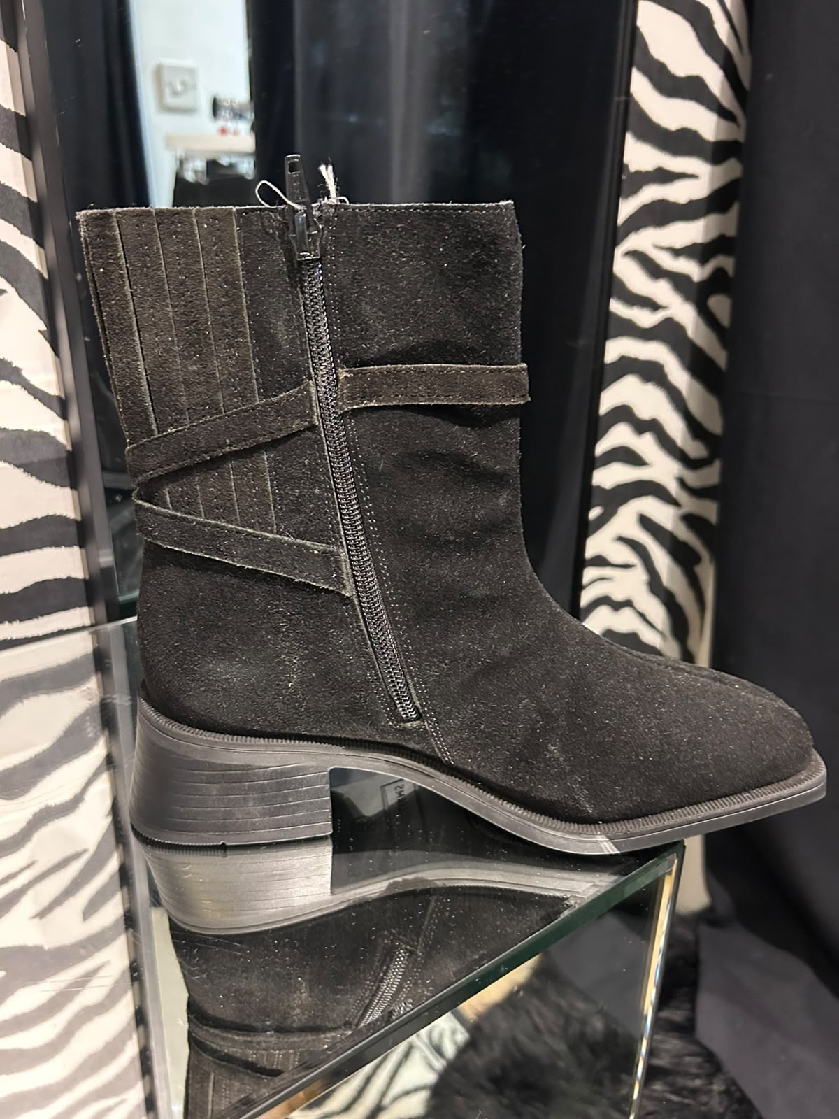 JDW-1 Black Suede Ankle Boots with Buckle Detail – Size 4