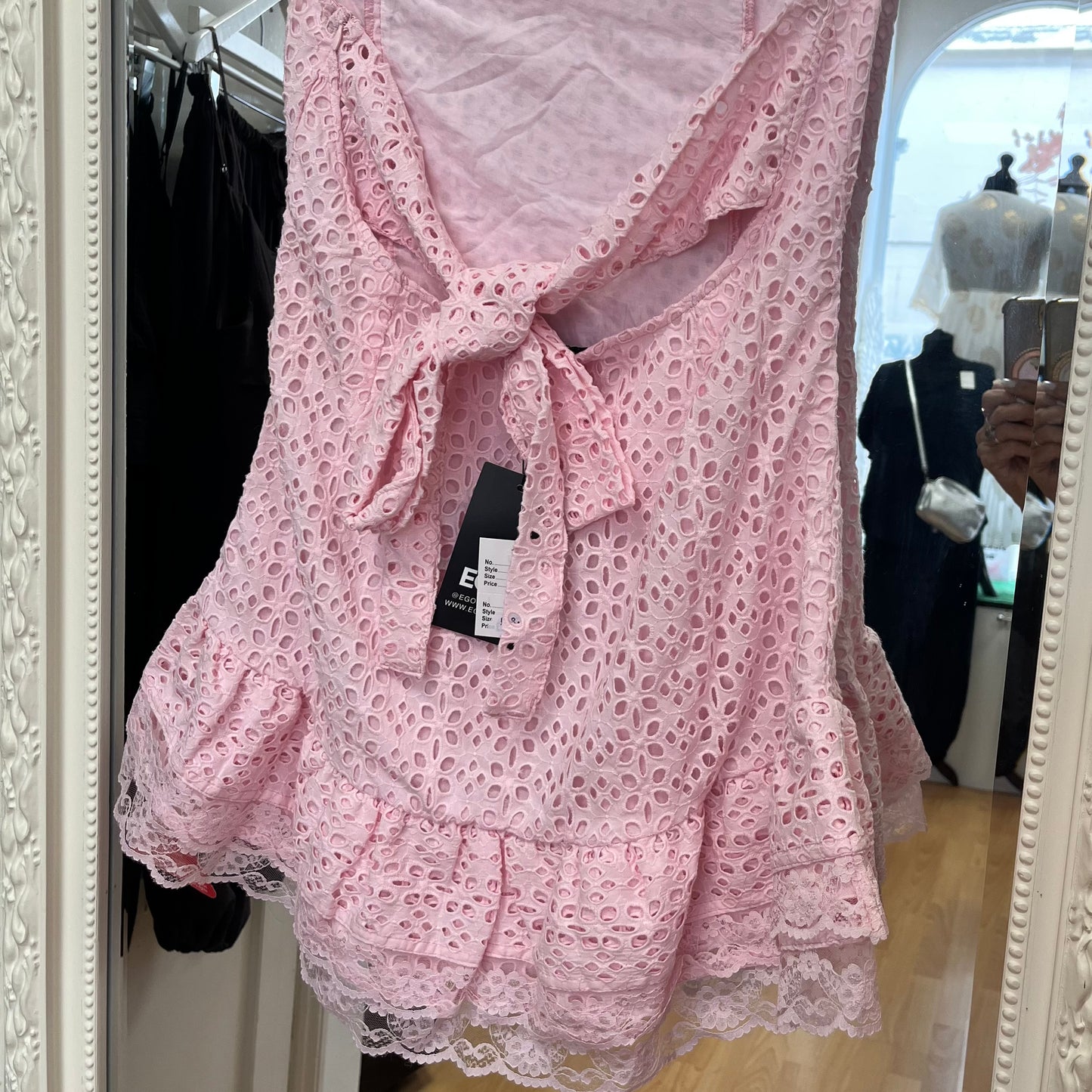 E101 Broderie Anglaise Bandeau Mini Dress – Pink or White | Size 10