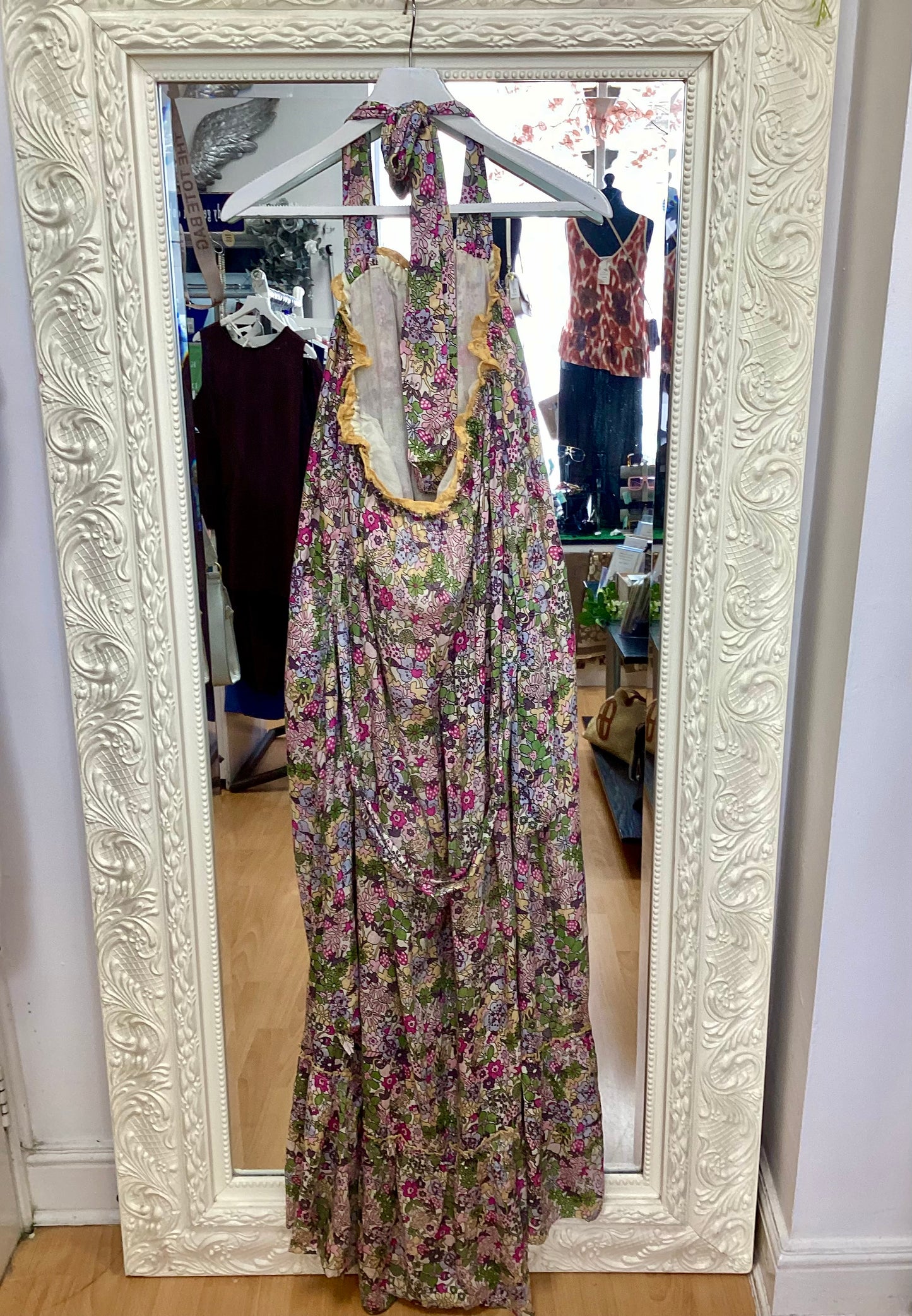 NJ Couture Gipsy Queen - Boho Floral Halterneck Maxi Dress with Pockets size L NJC27