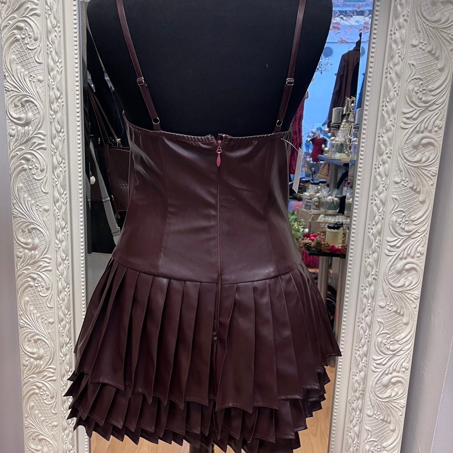 Murci Chocolate Pleather Pleat Dress