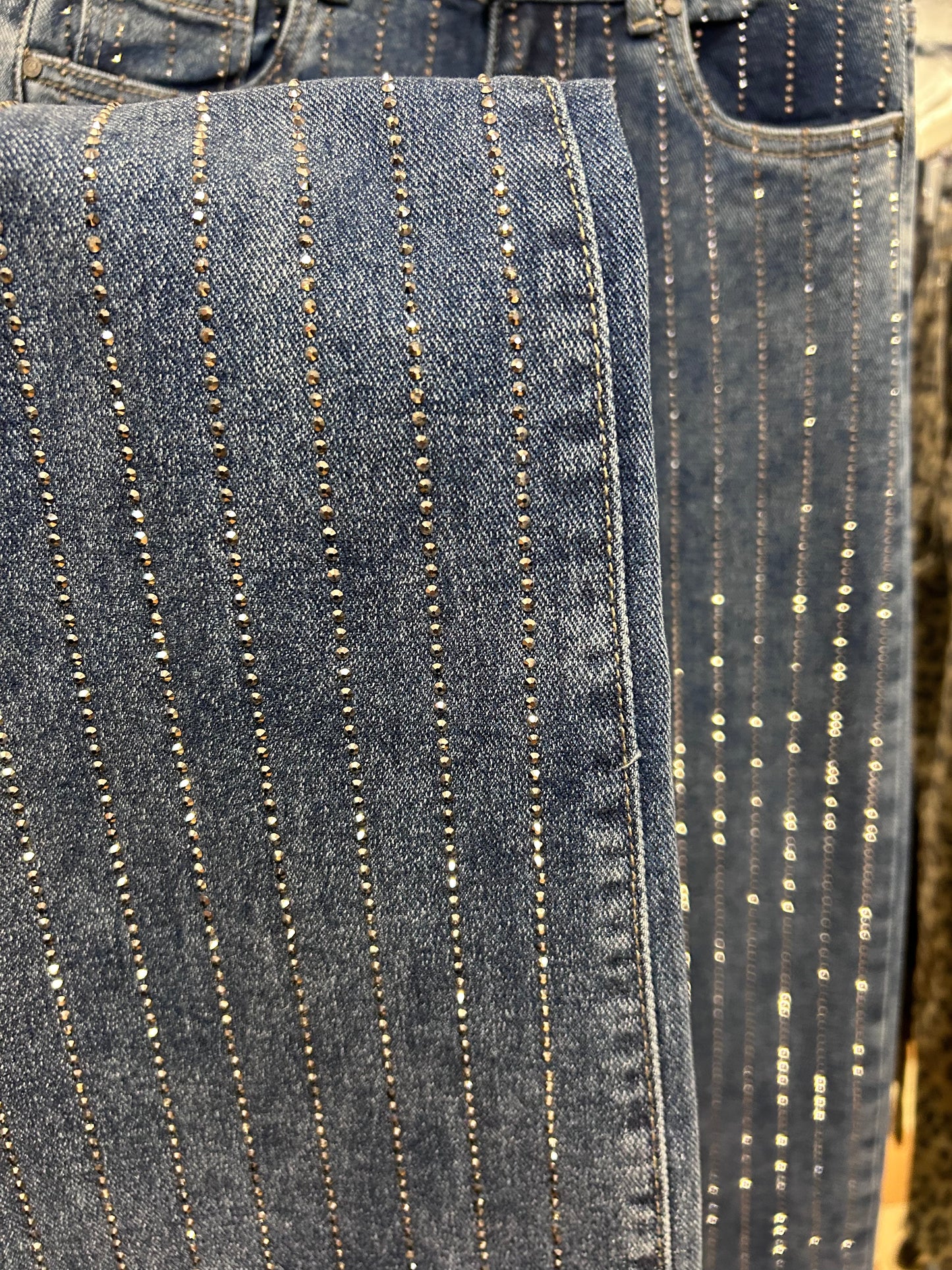 Vivid - Diamante Stripe Skinny Fit Jeans – Mid Blue – Size 8