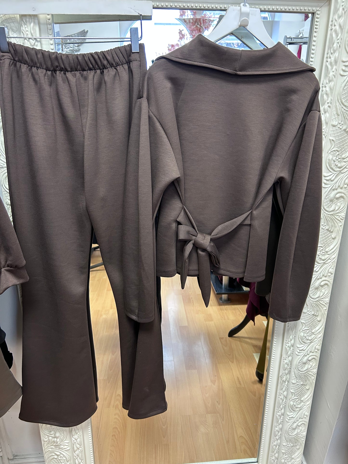Carmel - Zip Collar Tie-Back Top & Flared Trouser Two Piece Set – Fits 8–12