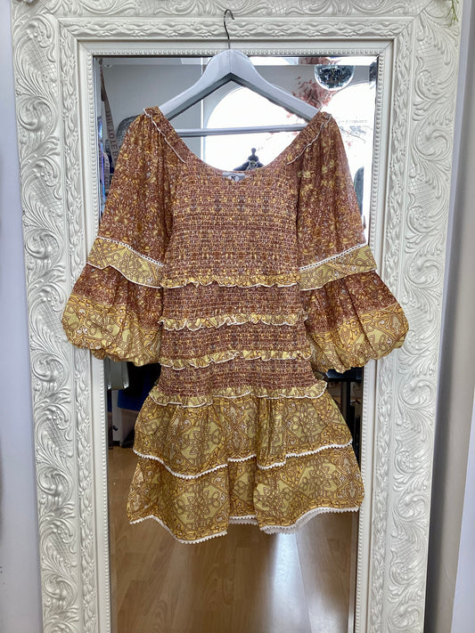 NJ Couture - Boho Shirred Mini Dress Mustard Boho Shirred size L NJC25