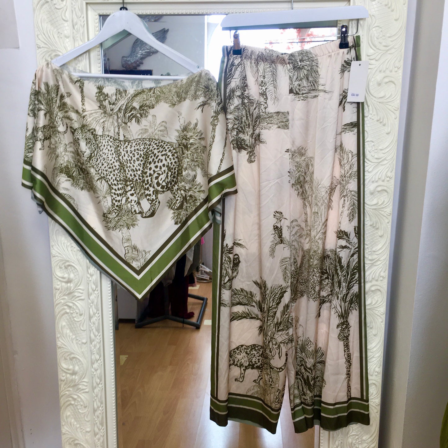 Tamara - Safari Satin Asymmetrical Top & Wide-Leg Trouser Co-Ord Set