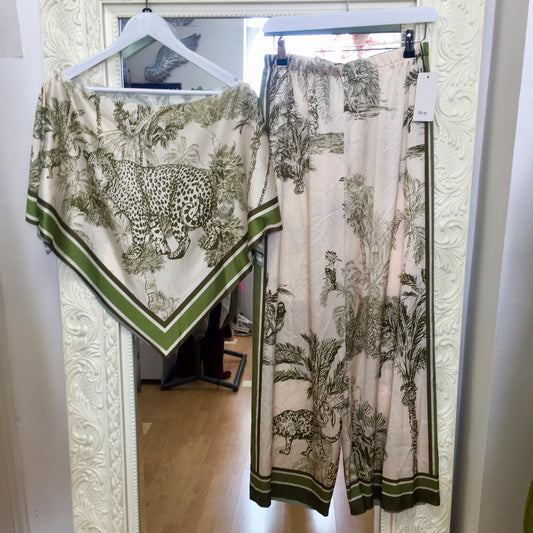 Tamara - Safari Satin Asymmetrical Top & Wide-Leg Trouser Co-Ord Set