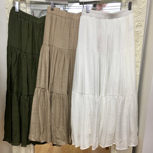 AX PARIS tiered Elastic Tiered Maxi Skirt - Olive, Beige & White