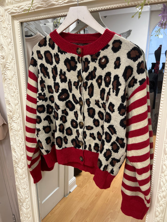 Blake Stripe Leopard print Cardigan Top