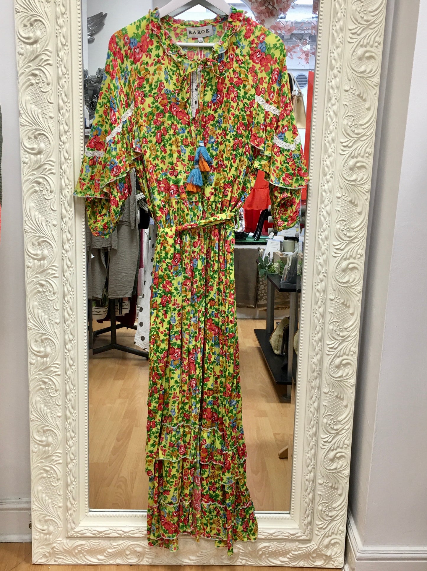 NJ Couture BAROK wrap Floral Maxi Tiered Ruffle Tassel Dress - NJCB8
