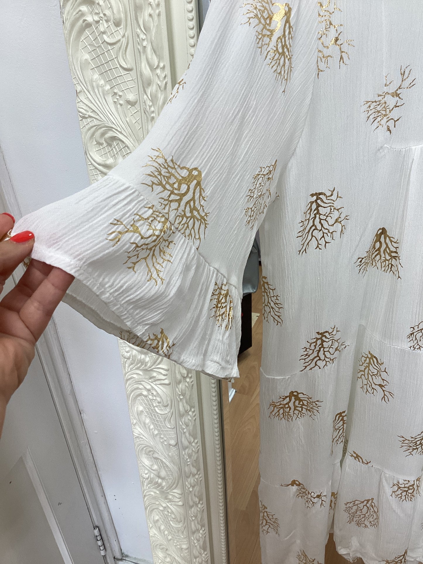 Maisy tiered dress with gold coral detail