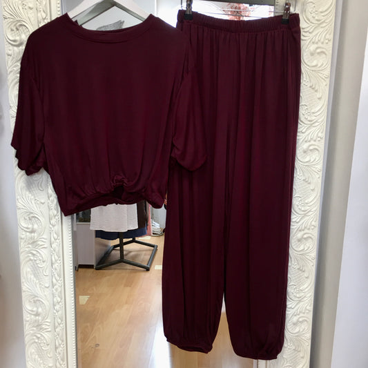 Angel co ord in fine rib with cuffed trousers & bubble hem top