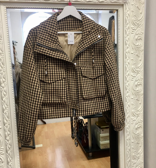 Keira - Viral Houndstooth Cropped Biker Jacket