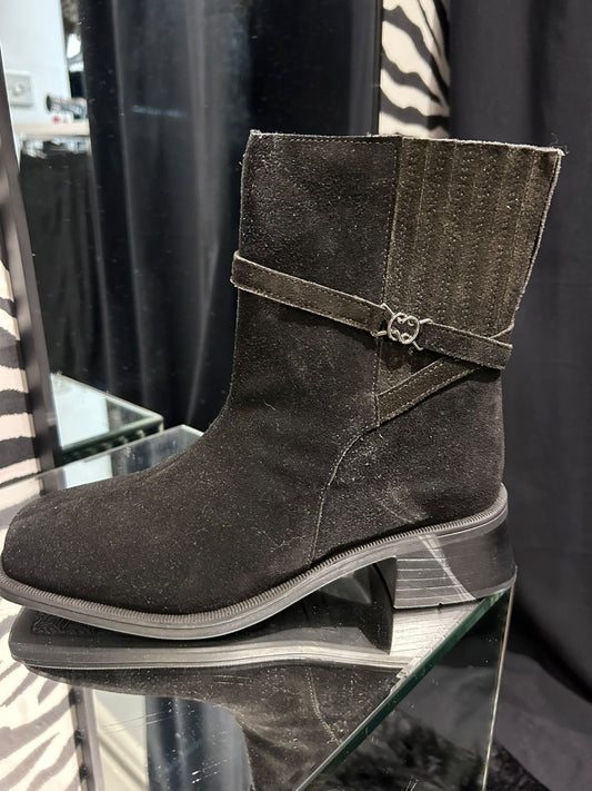 JDW-1 Black Suede Ankle Boots with Buckle Detail – Size 4
