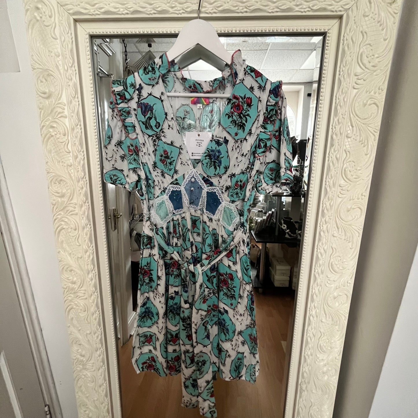 NJ Couture Turquoise Print Belted Dress – NJCB12