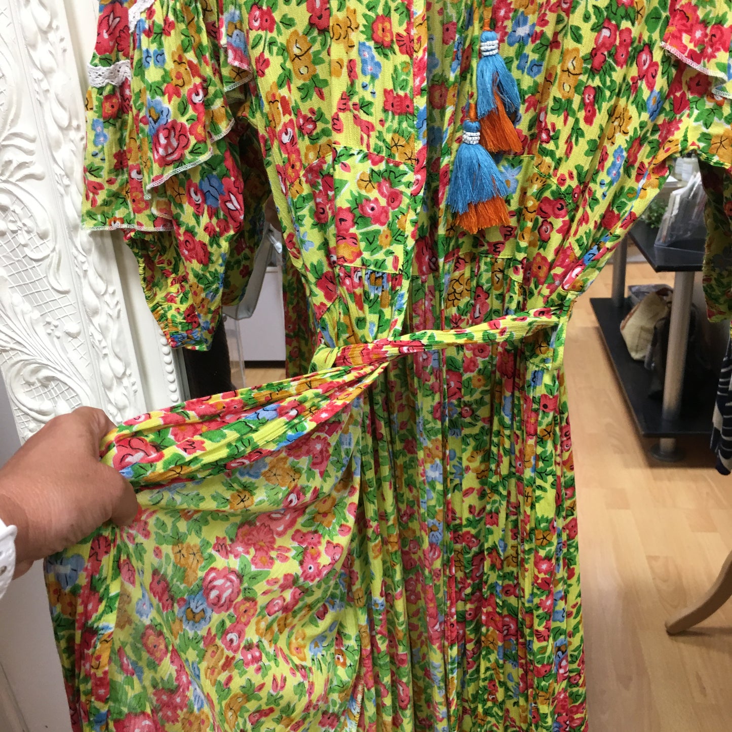 NJ Couture BAROK wrap Floral Maxi Tiered Ruffle Tassel Dress - NJCB8