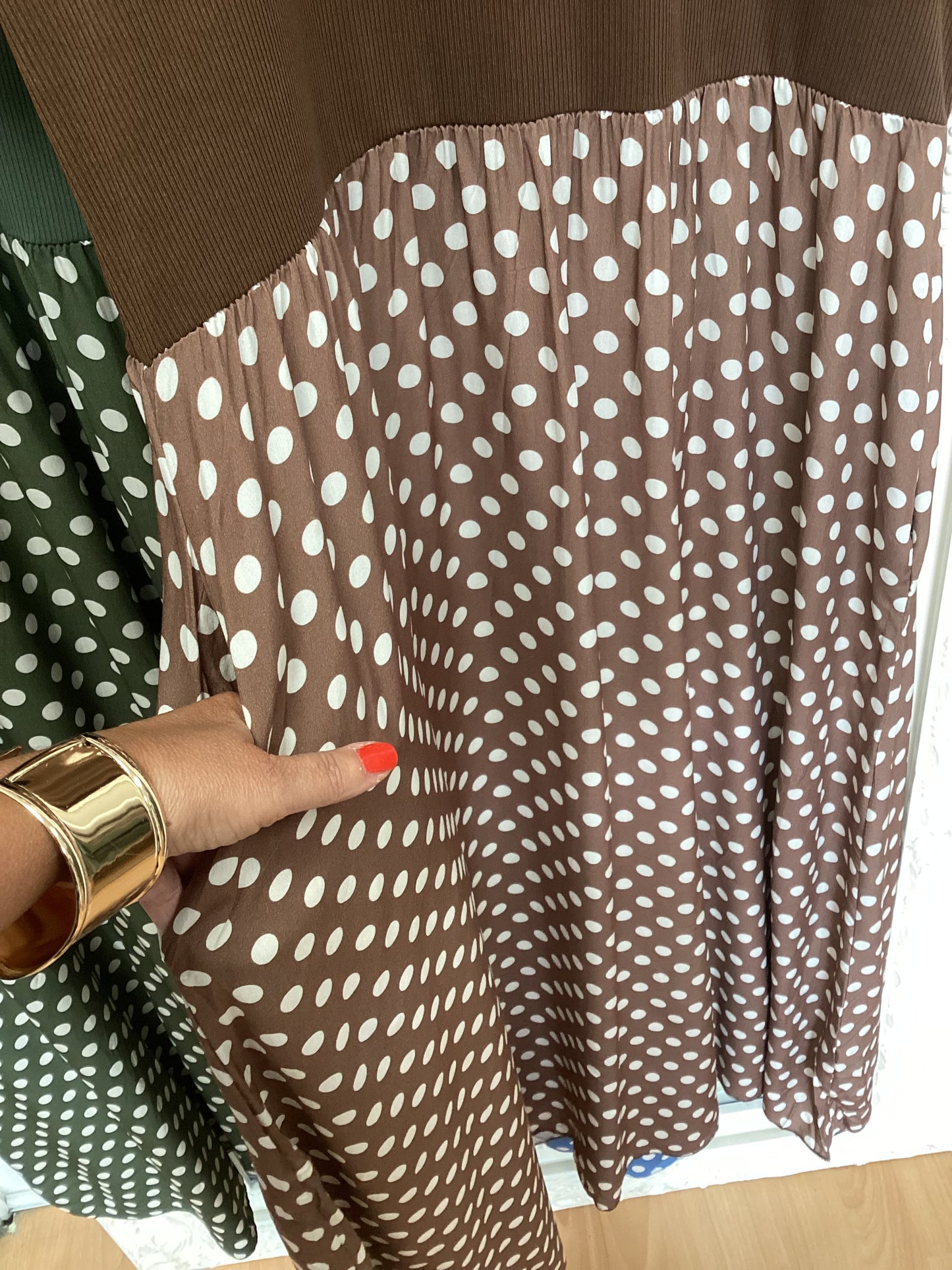 Poppy - Polka Dot Maxi Dress - Ribbed Knit Short Sleeve Gown dress
