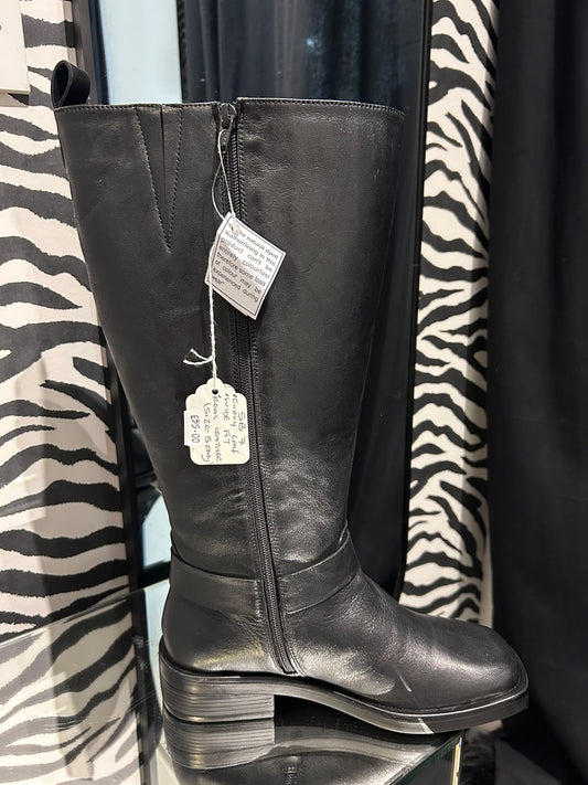 SB7 Black Real Leather Wide Calf Knee High Boots – Size 5