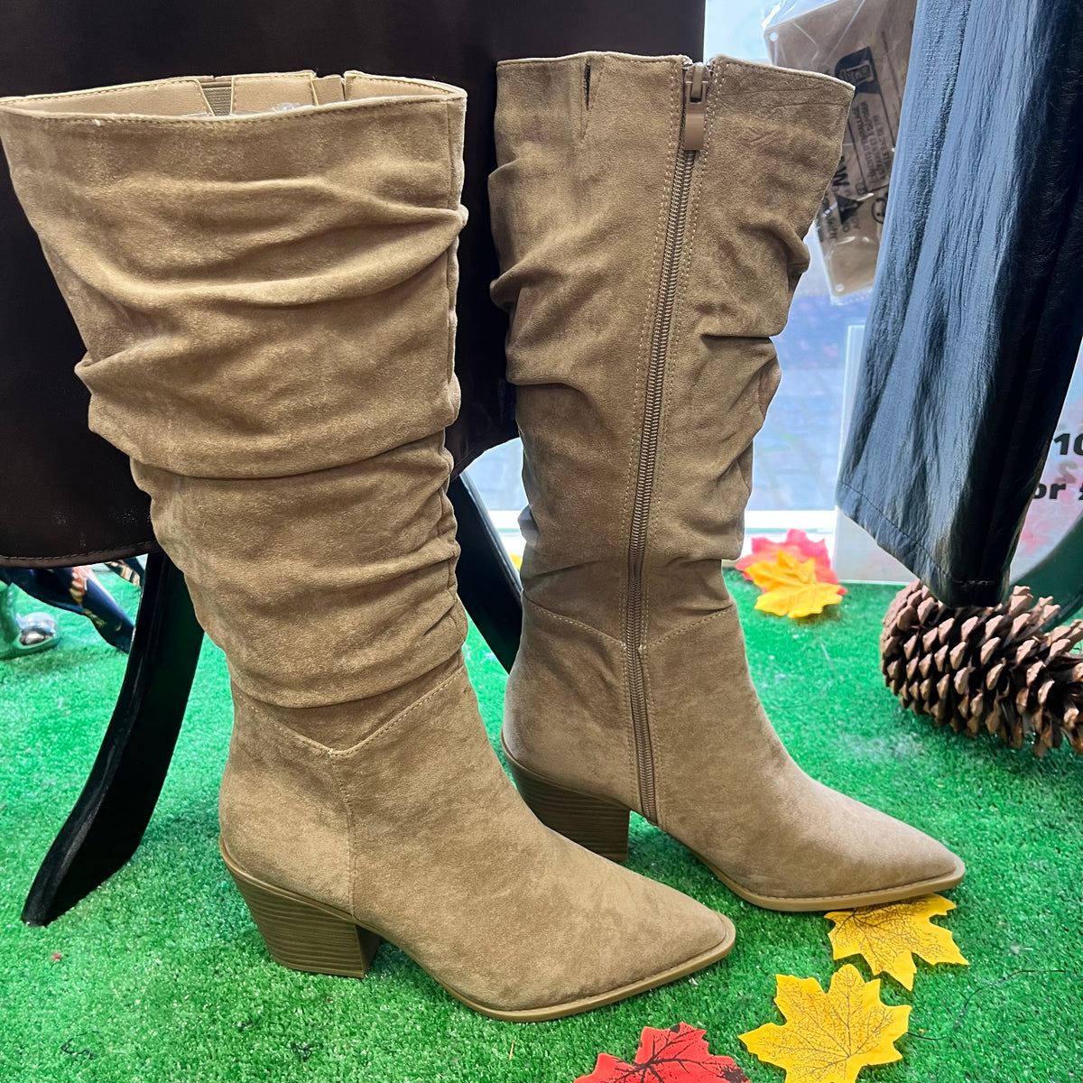 Abbie Long Ruched Suede Boots - Easy Calf Fit