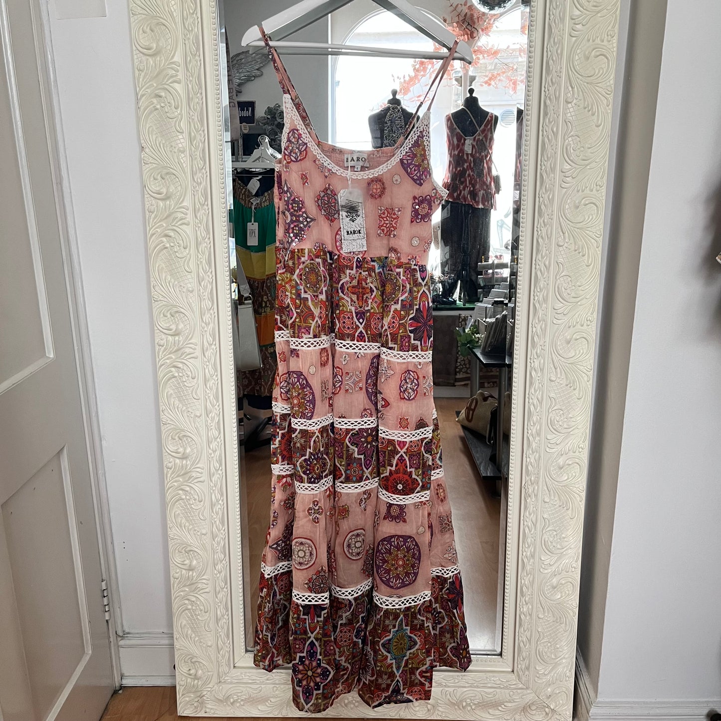 NJ Couture BAROK Blush Pink Boho Print Maxi Dress – Size L NJCB19