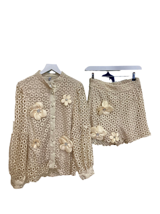 Flower & Crochet Short Set