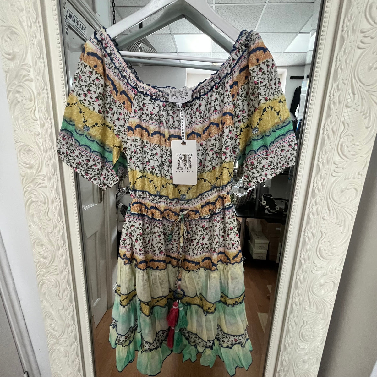 NJ Couture Mint & Yellow Boho Tiered Dress NJCB17