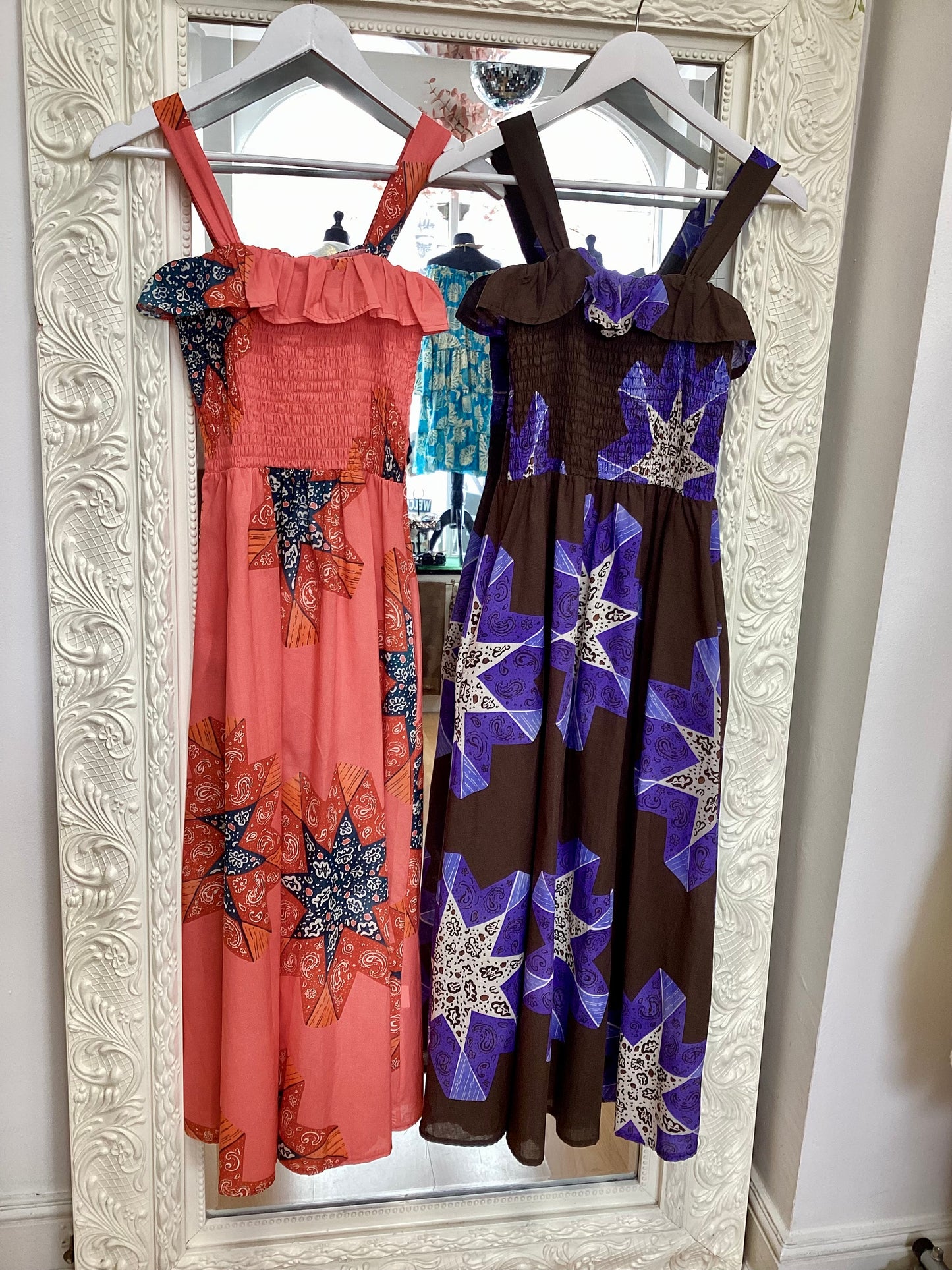 Brunhilda - shirred Maxi Dress - Boho Smocked Ruffle