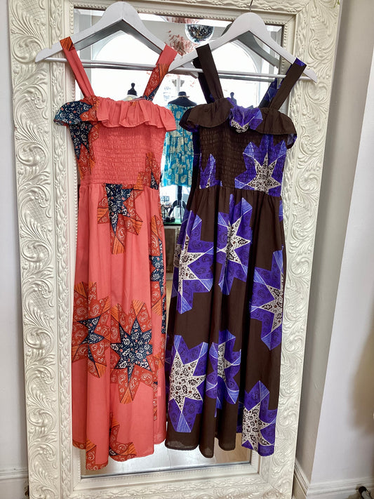 Brunhilda - shirred Maxi Dress - Boho Smocked Ruffle