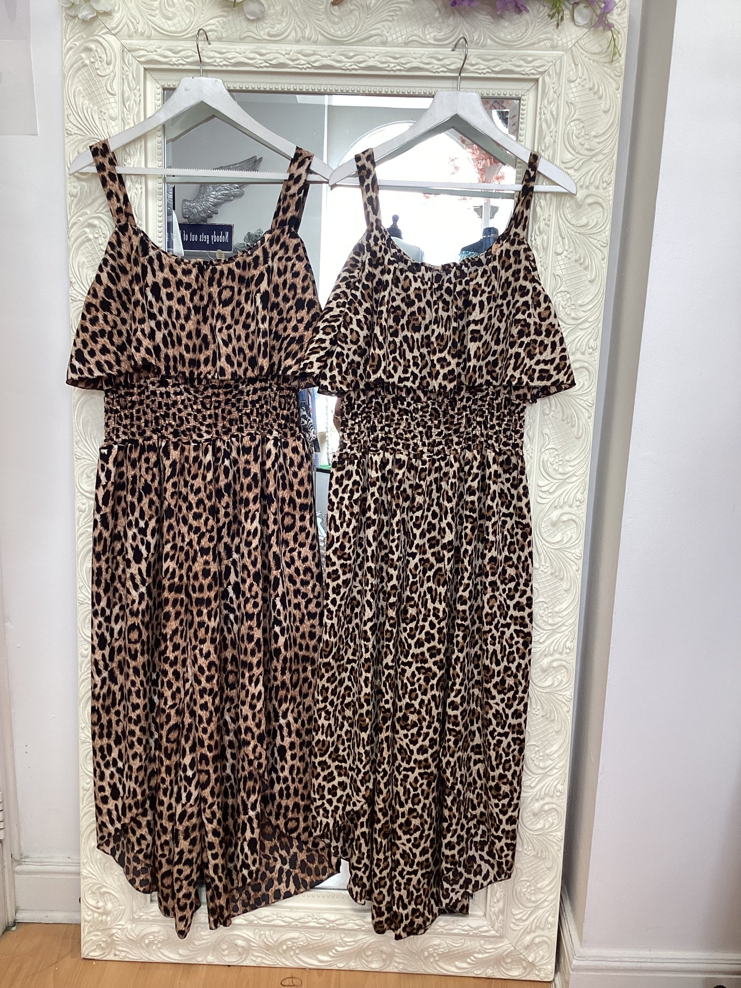 Petra - Leopard Print Smocked Waist Jumpsuit with Flounced Tiered Overlay