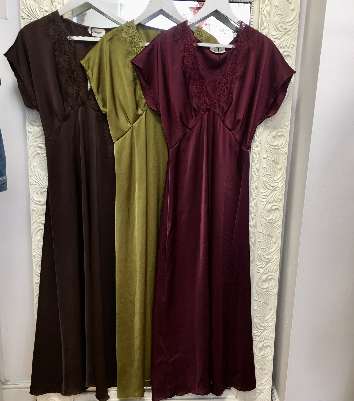 Hildegard satin & lace maxi dress