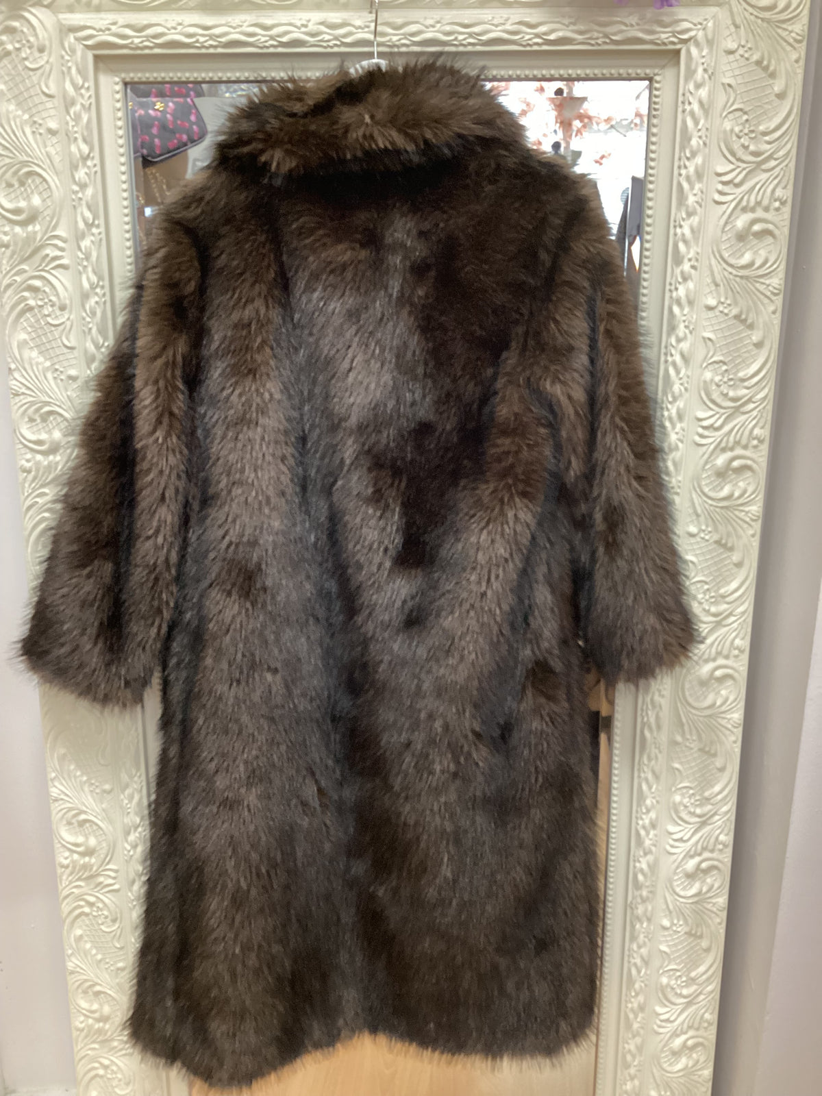 FFS3 Chocolate Brown Longline Faux Fur Coat
