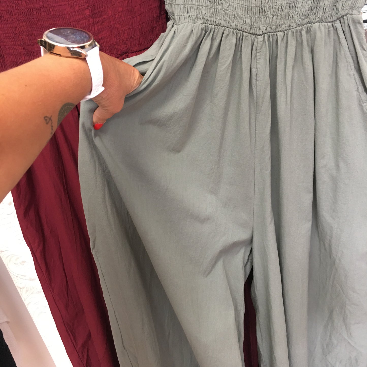 Ariana jumpsuit with balloon legs & shirred bandeau style top
