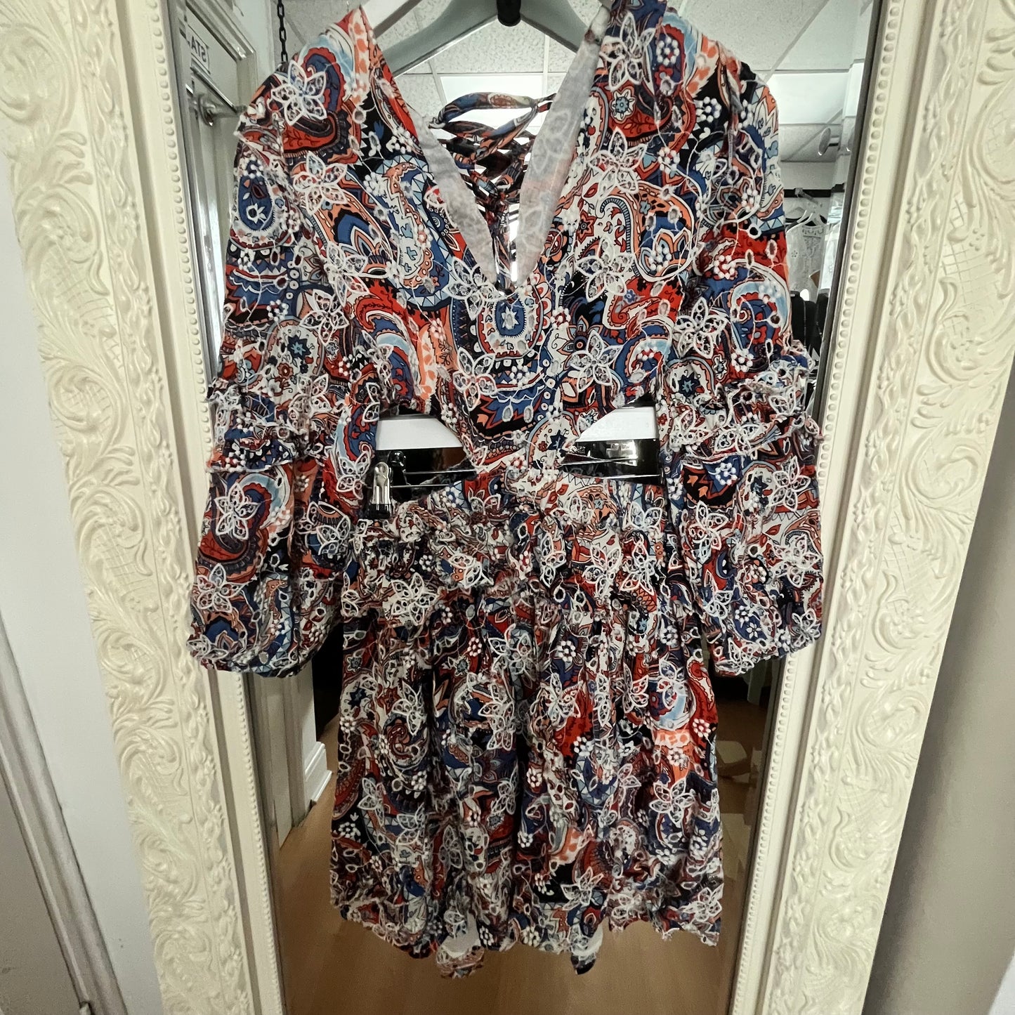NJ Couture Paisley Embroidered Cut-Out Dress S - NJCB15