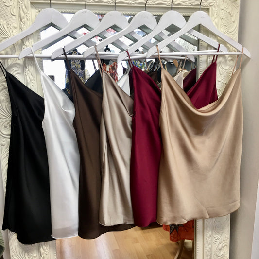 Delphine satin vest with cowl neck