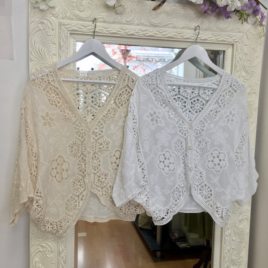 Harley Crochet Lace & Embroidered Boho Kimono Cardigan