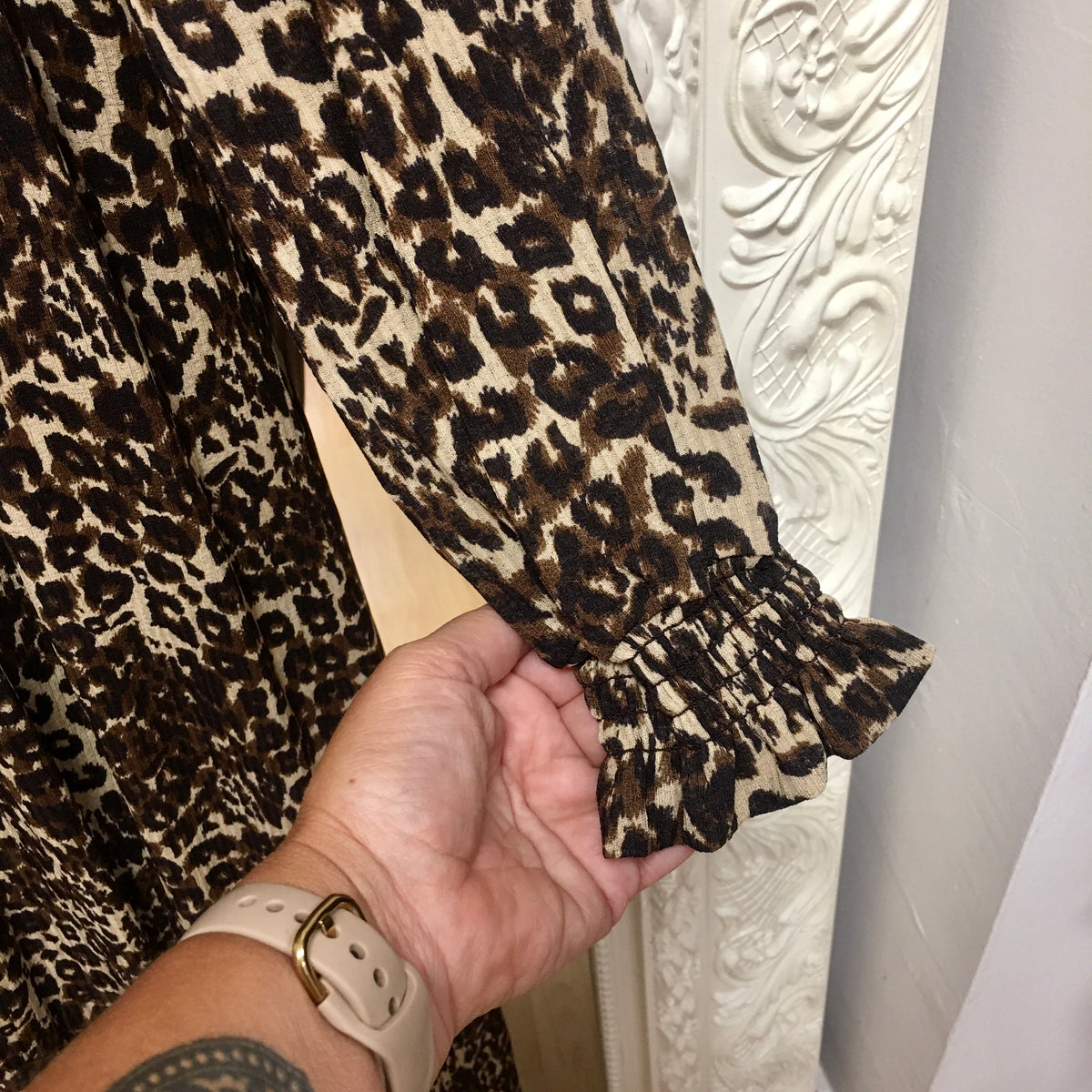 Tia leopard shirred waist dress