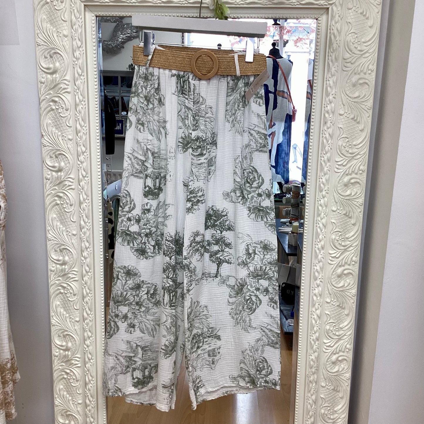 D Print Cheesecloth Trousers