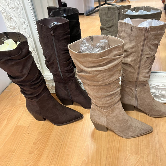 Abbie Long Ruched Suede Boots - Easy Calf Fit