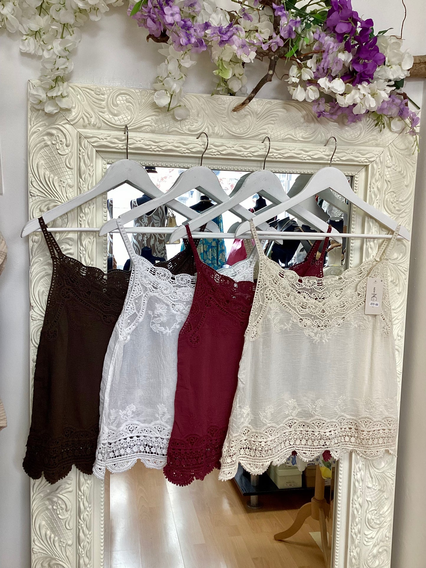 Leona Crochet Lace Border Cami - Strappy Vest Top
