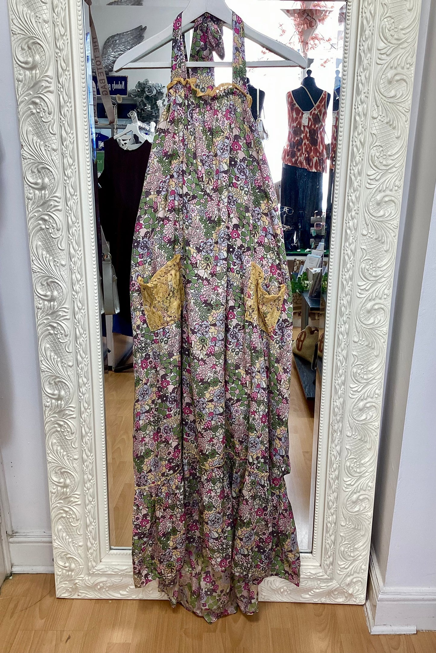 NJ Couture Gipsy Queen - Boho Floral Halterneck Maxi Dress with Pockets size L NJC27