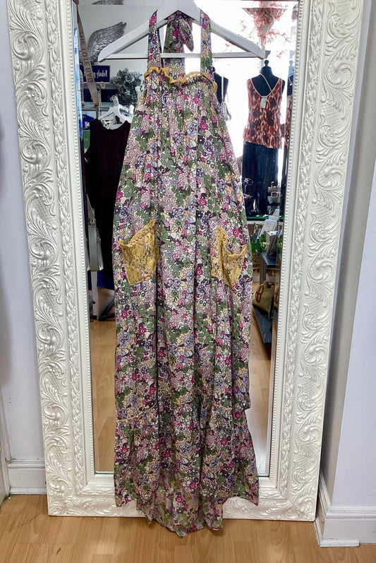NJ Couture Gipsy Queen - Boho Floral Halterneck Maxi Dress with Pockets size L NJC27