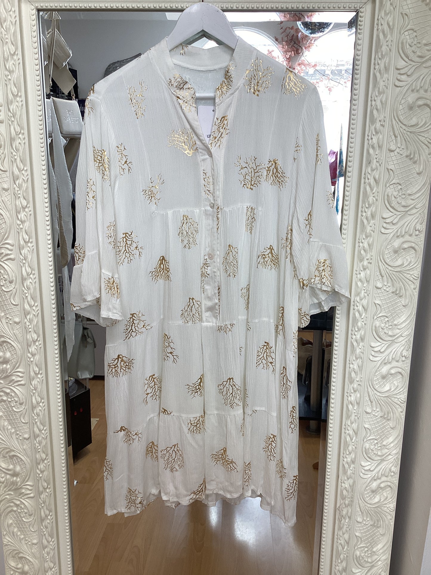 Maisy tiered dress with gold coral detail