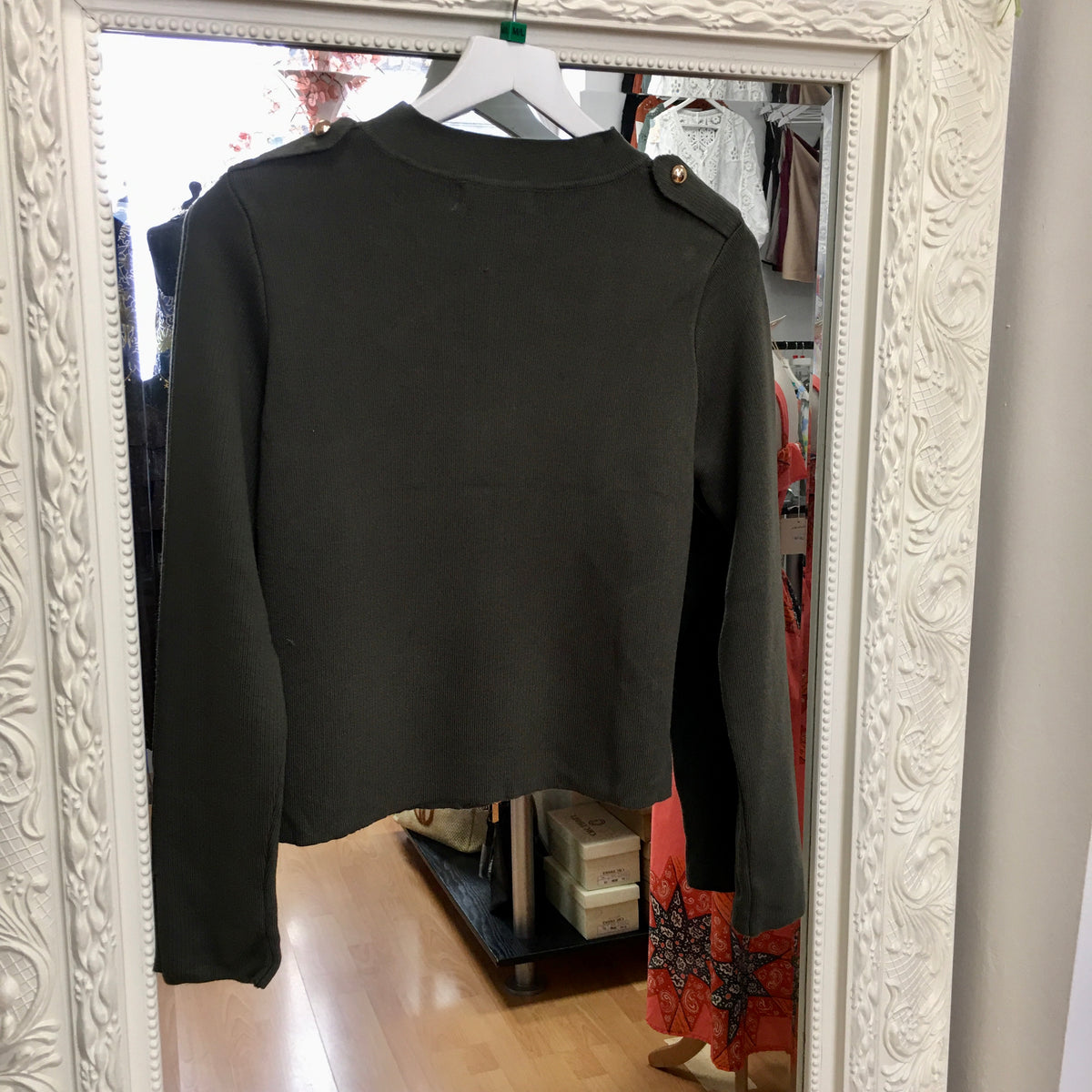 Evelyn zip up cardi/jacket with gold button detail