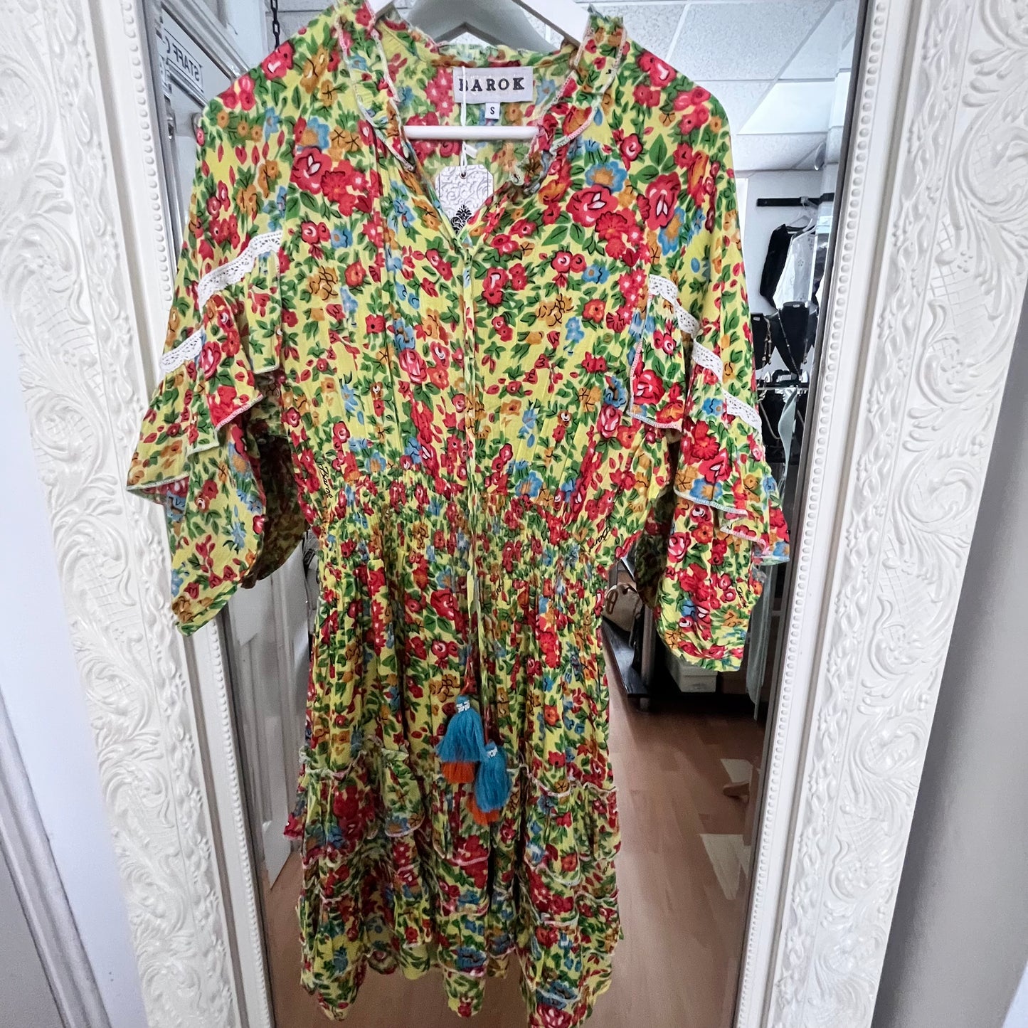 NJ Couture Lime Floral Tiered Midi Dress – Size S NJCB13