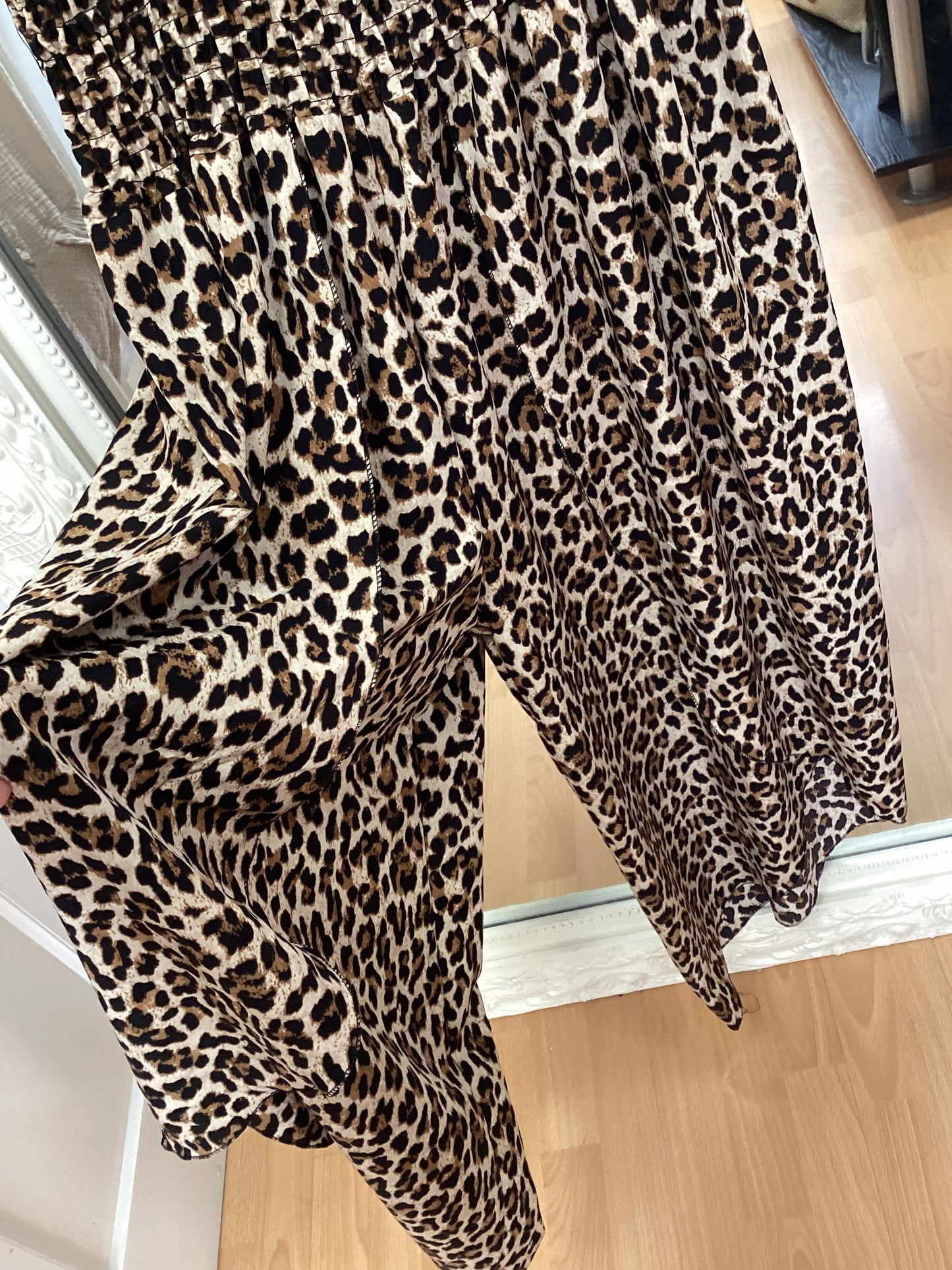 Petra - Leopard Print Smocked Waist Jumpsuit with Flounced Tiered Overlay