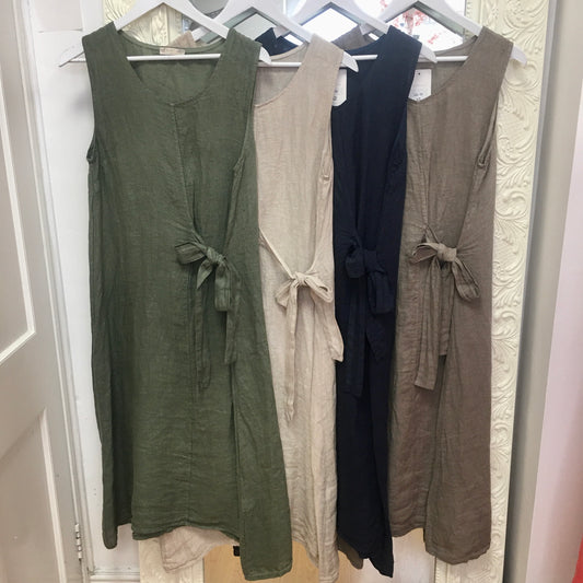 Olive linen dress