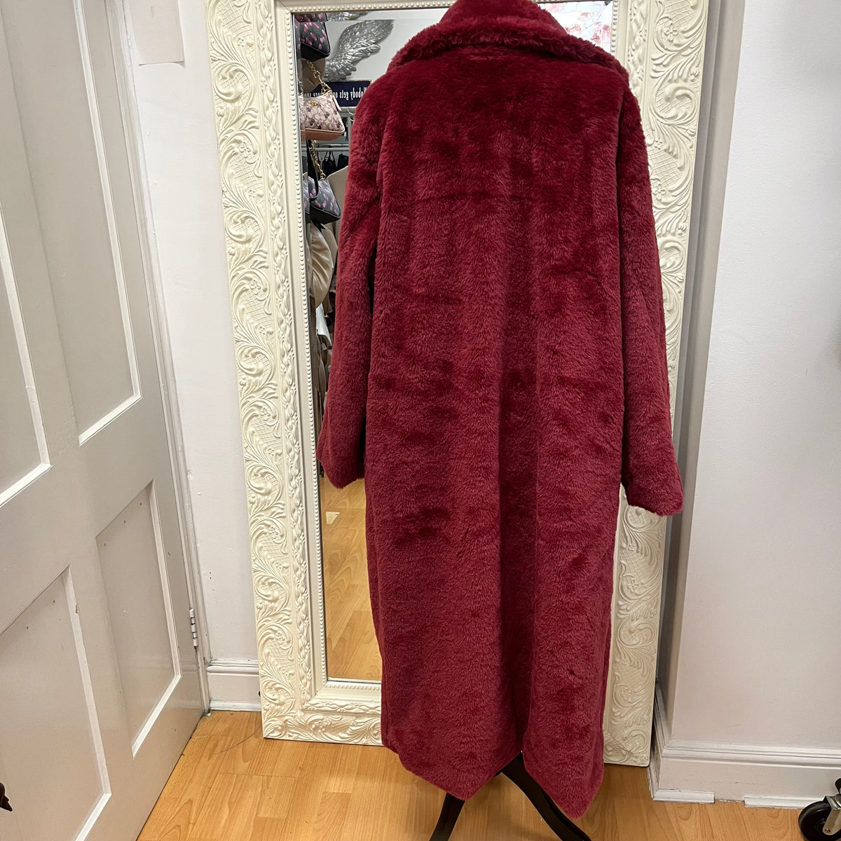 FFXXL1 Wine Longline Faux Fur Teddy Coat – XXL