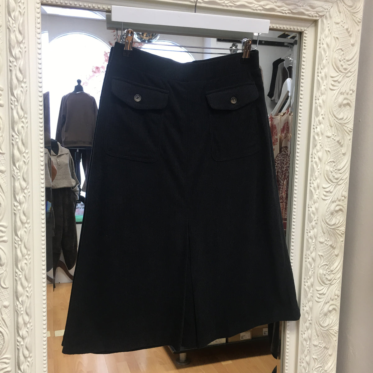 Halara AuraCord Black Corduroy Midi Skirt with Pockets S H9