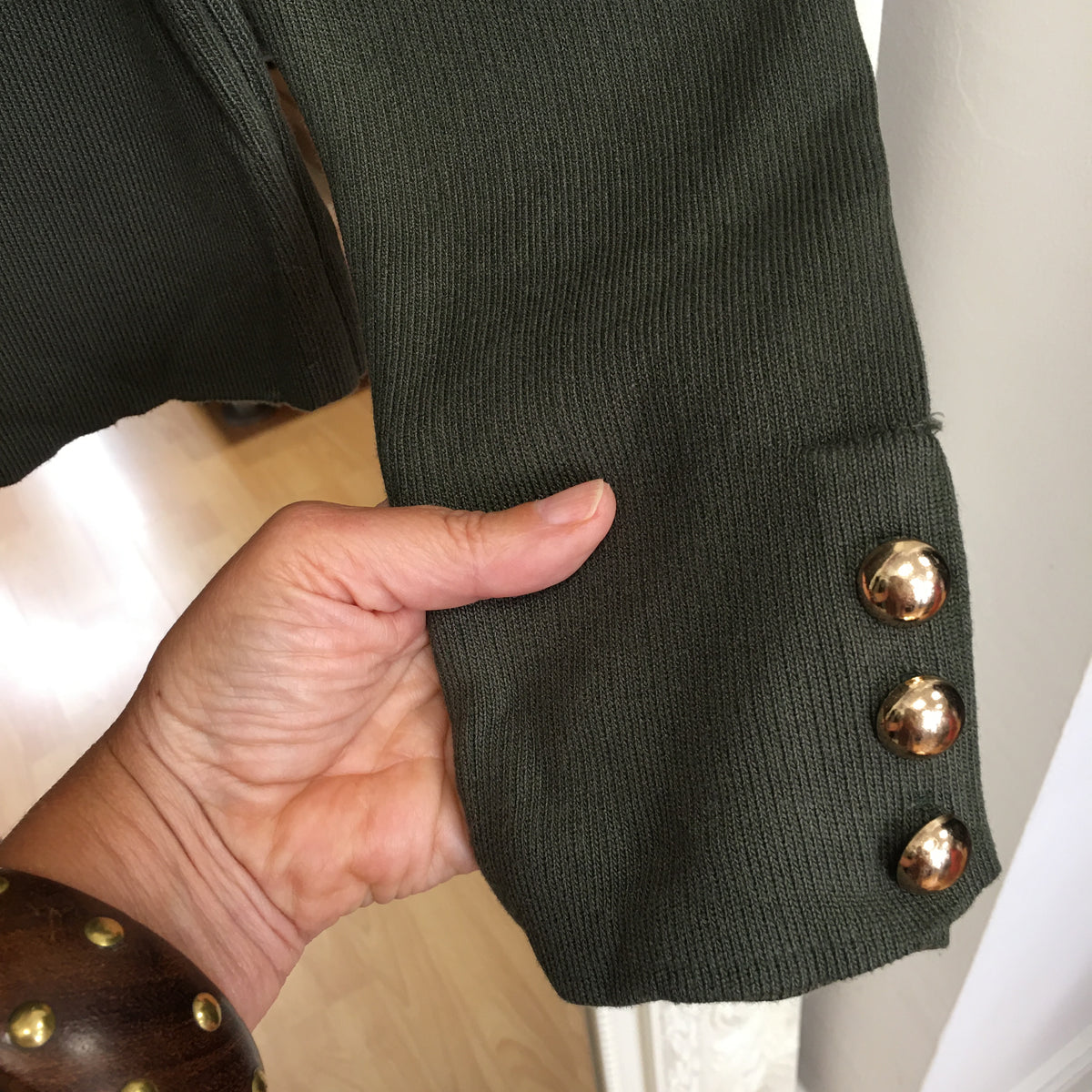 Evelyn zip up cardi/jacket with gold button detail